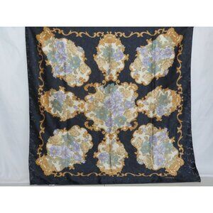 Vintage1980's Liz Claiborne Scarf Lace Floral Rose Victorian Scroll Navy Gold